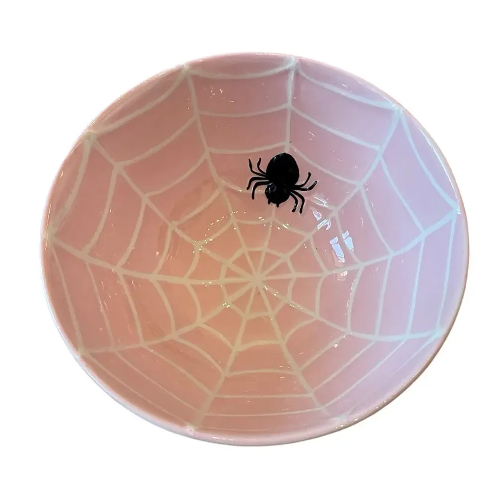 Pink & White Striped Spider Web Candy Bowl 10
